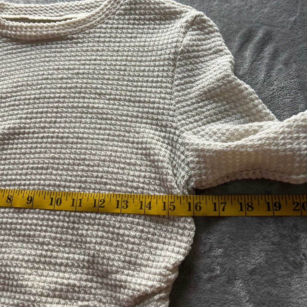 SHEIN Women Beige Waffle Knit Ruched Side Long Sleeve Top Size L 8/10 - Picture 5 of 8